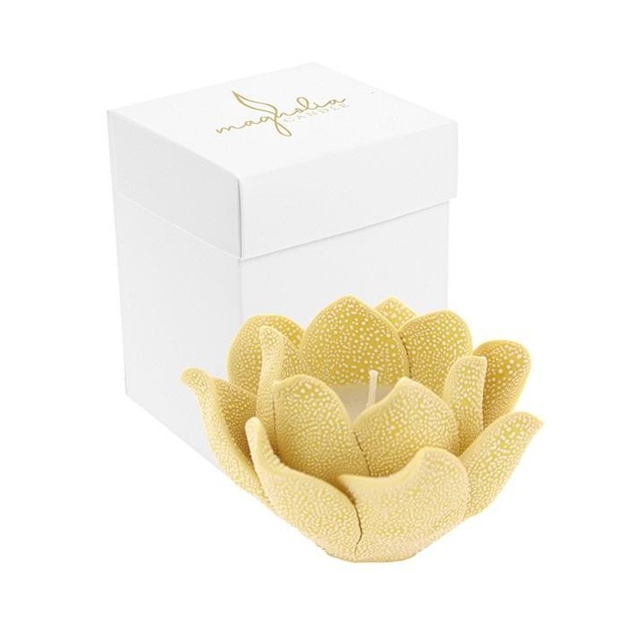 CANDELA MAGNOLIA GIALLO PORCELLANA GOCCE DI RUGIADA 10X6.5 C BOX